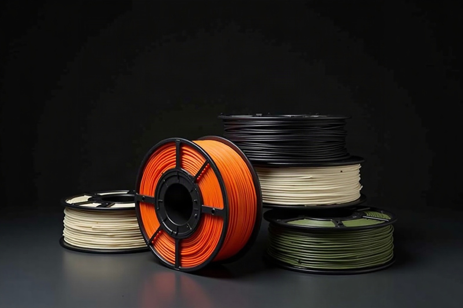 Turuncu, siyah, kemik beyazı filament makaraları